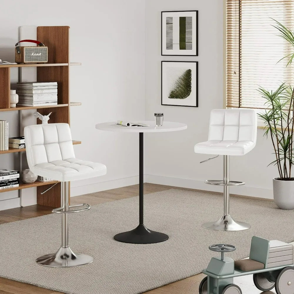 Furmax Bar Stools Modern Pu Leather Swivel Adjustable Hydraulic Bar Stool Square Counter Height Stool Set of 2 (White)
