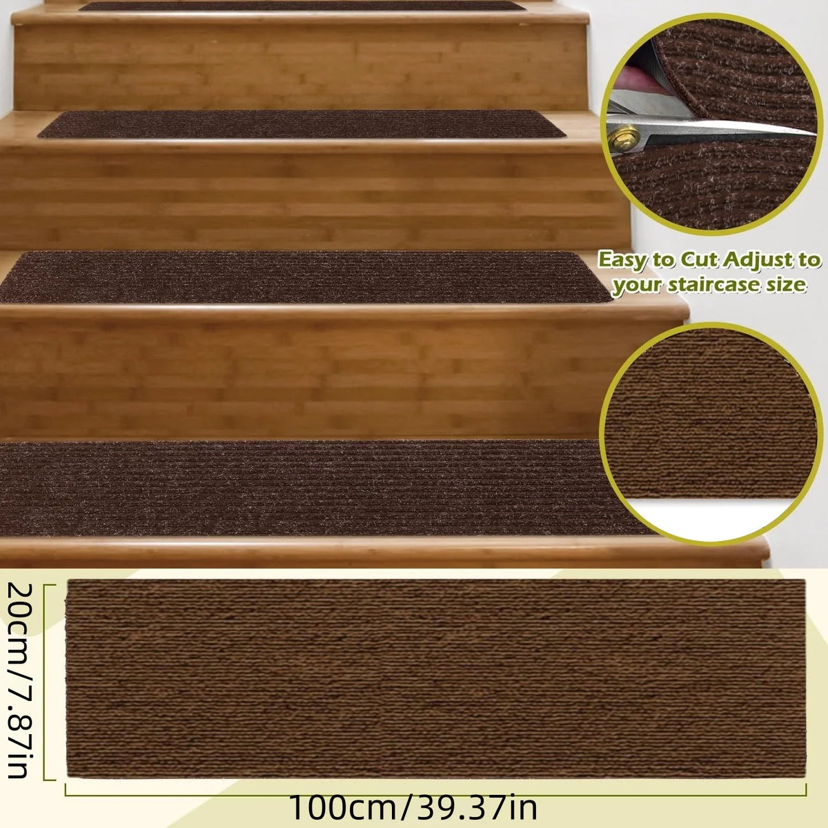 1PC Washable Anti Slip Stair Treads Self Adhesive Carpet Runner Reliable Wear Resistant Step Mats for Indoor Wooden Stair Protec