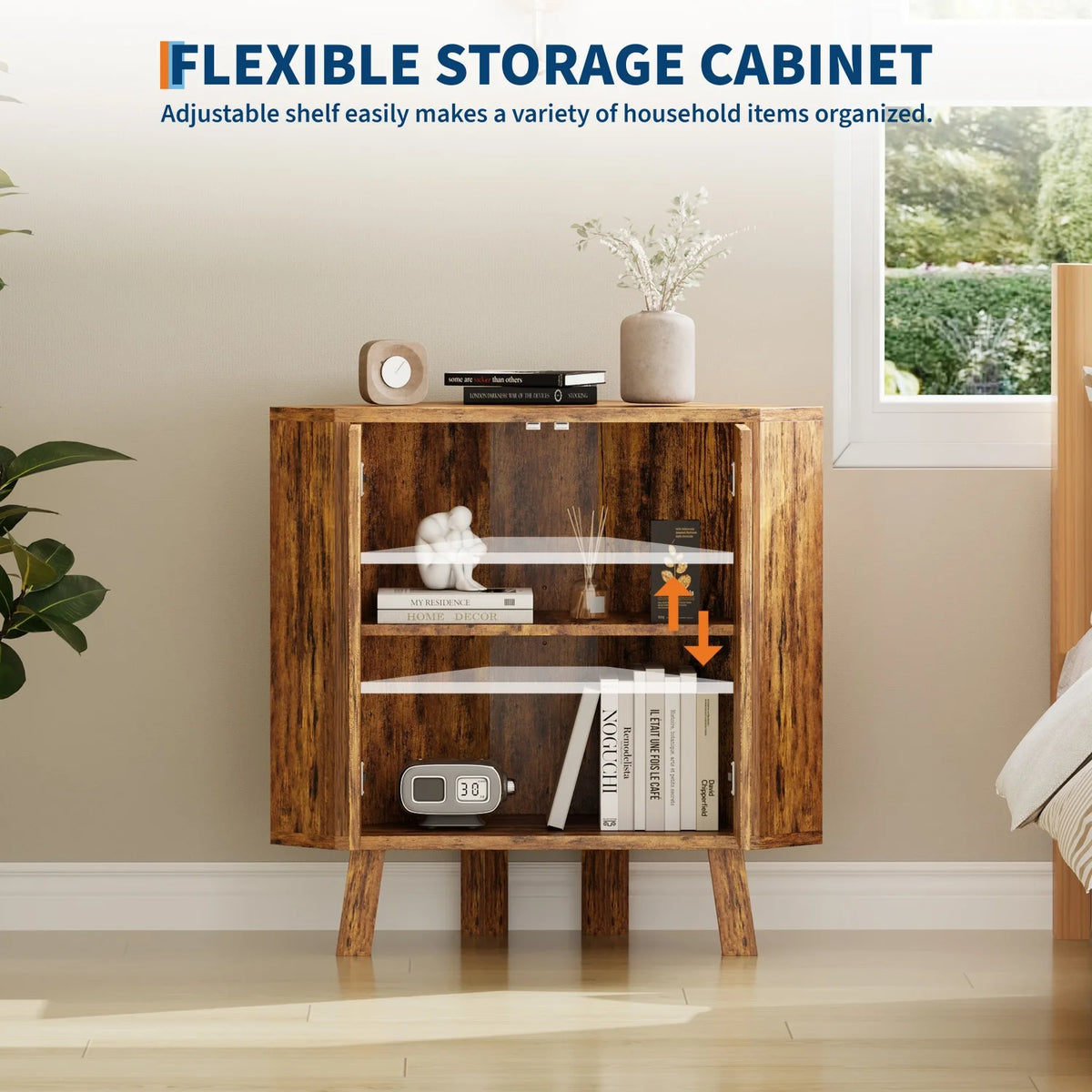 Farmhouse Corner Storage Cabinet with Adjustable Shelf,Industrial Wooden Corner Table,Corner End Table for Living Room,Kitchen