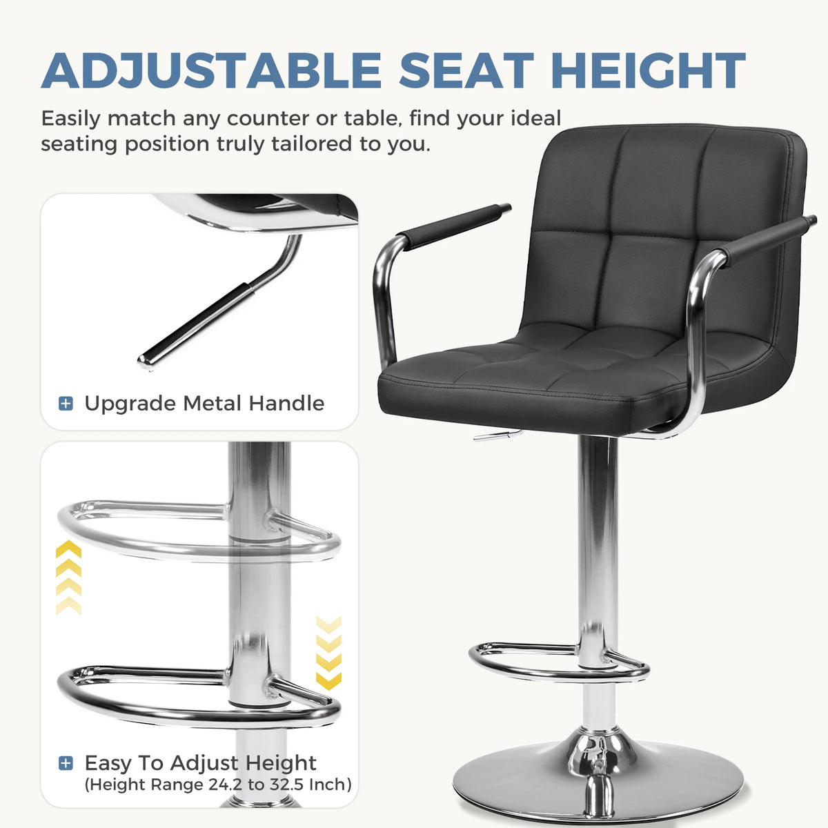 JHK Ergonomic Padded Armrests PU Leather Adjustable Swivel Office Chair Counter Height Thickened Seat Cushion with Back Chair