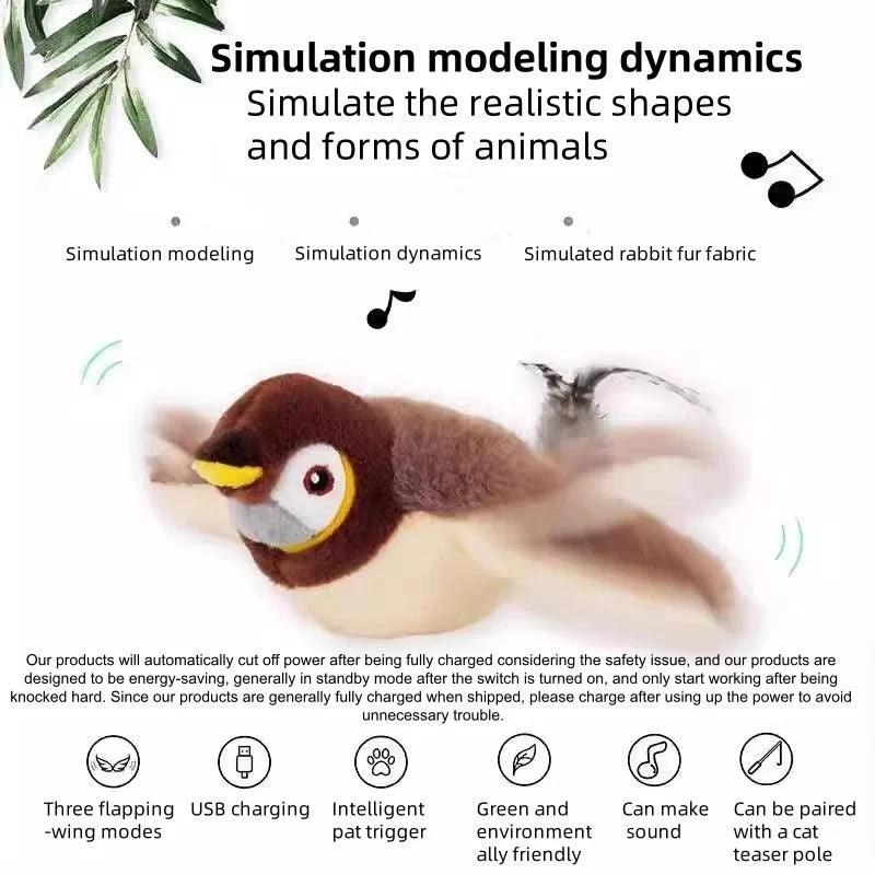 Simulated Bird Cat Toy Interactive Toys Dog Rechargeable Chirping Flapping Bird(no Flying) Touch Activated Plush Toy Pet