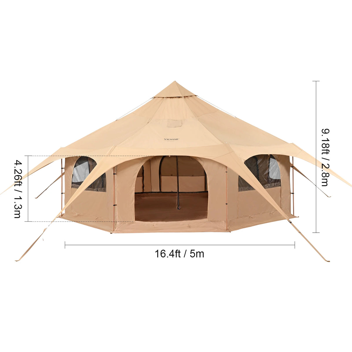 SucceBuy Canvas Bell Tent 4 Seasons 5m Yurt Tent Canvas Tent for Camping with Stove Breathable Tent Holds up to 8 People